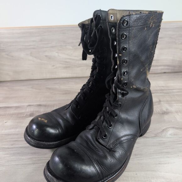 Vtg 1950's 60's US Black Military Cap Toe Combat Boots Sz 10 R KG Vintage - Picture 4 of 16